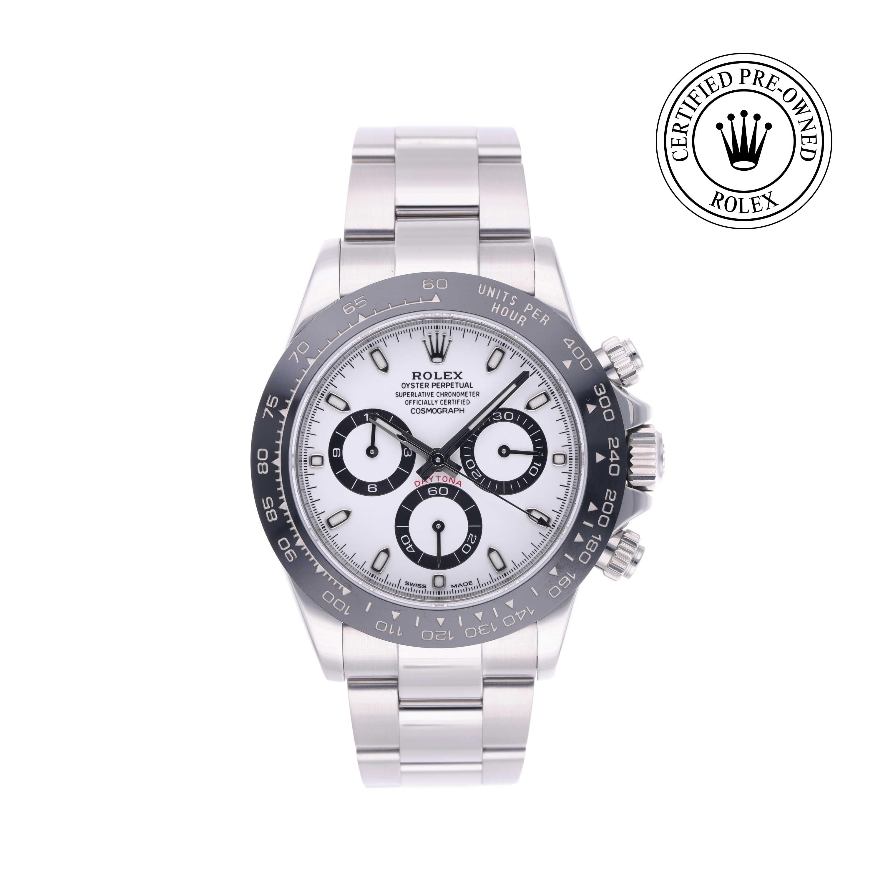 Rolex Certified Pre-owned Daytona M116500LN-0001 front on white background