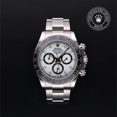 Rolex Certified Pre-owned Daytona M126500LN-0001 front on black background
