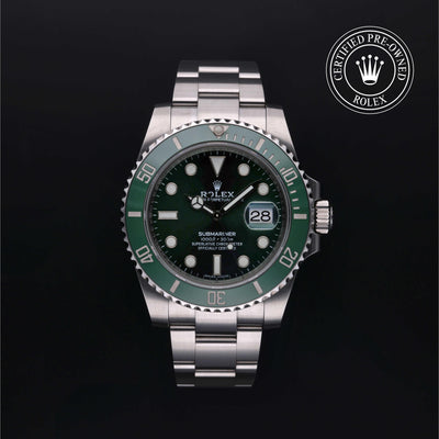 Rolex Certified Pre-owned Submariner M116610LV-0002 front on black background