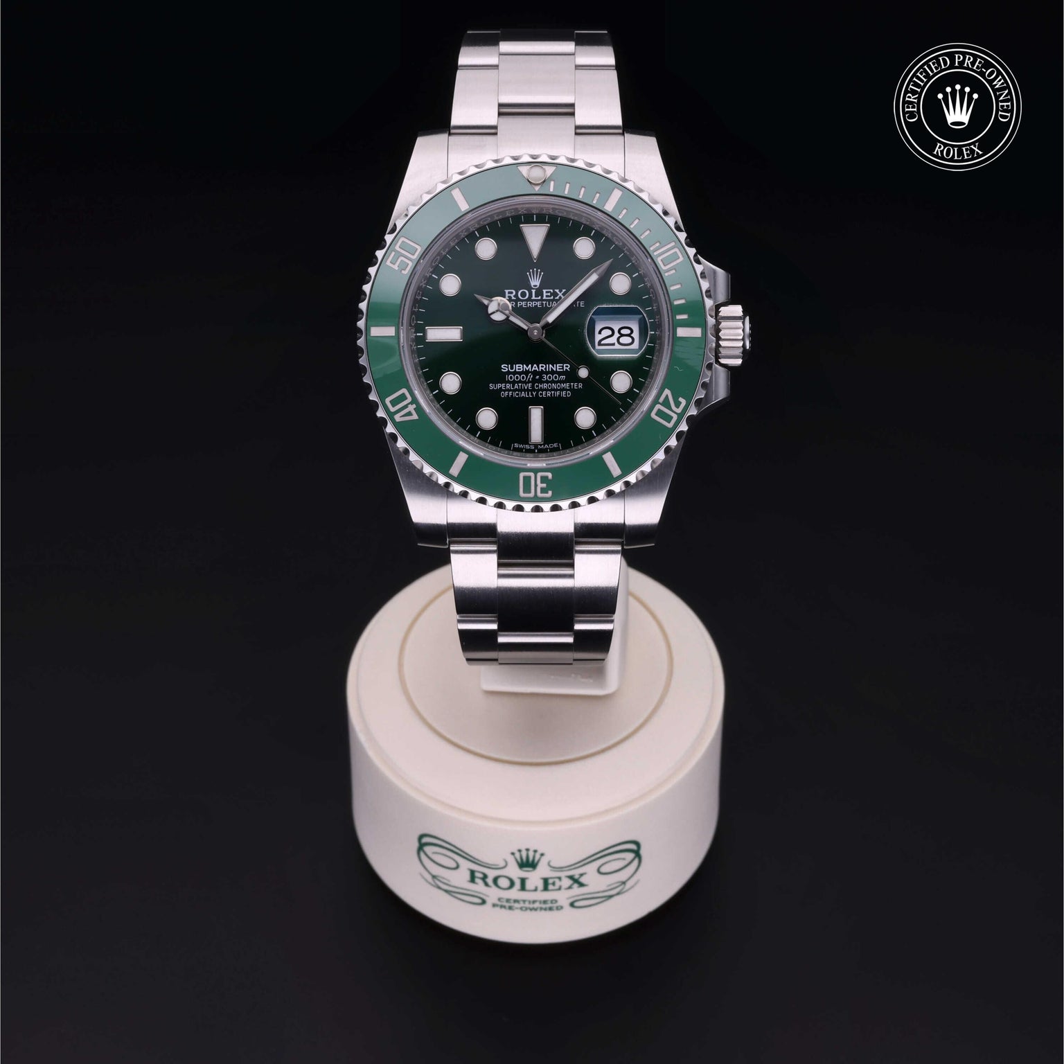 Rolex Certified Pre-owned Submariner M116610LV-0002 front on black background