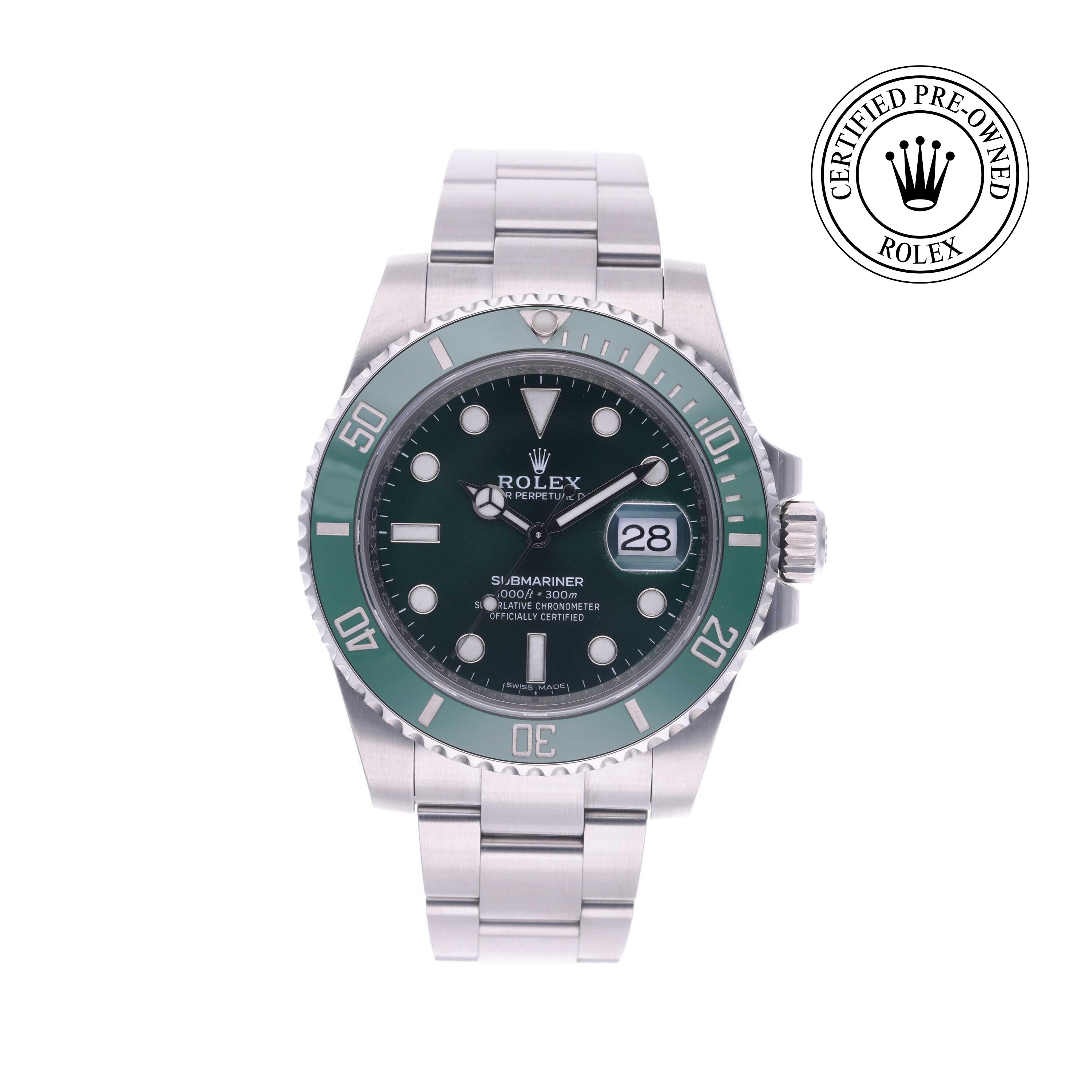 Rolex Certified Pre-owned Submariner M116610LV-0002 front on white background