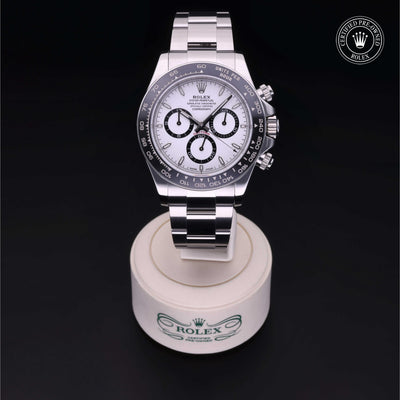 Rolex Certified Pre-owned Daytona M126500LN-0001 front on black background