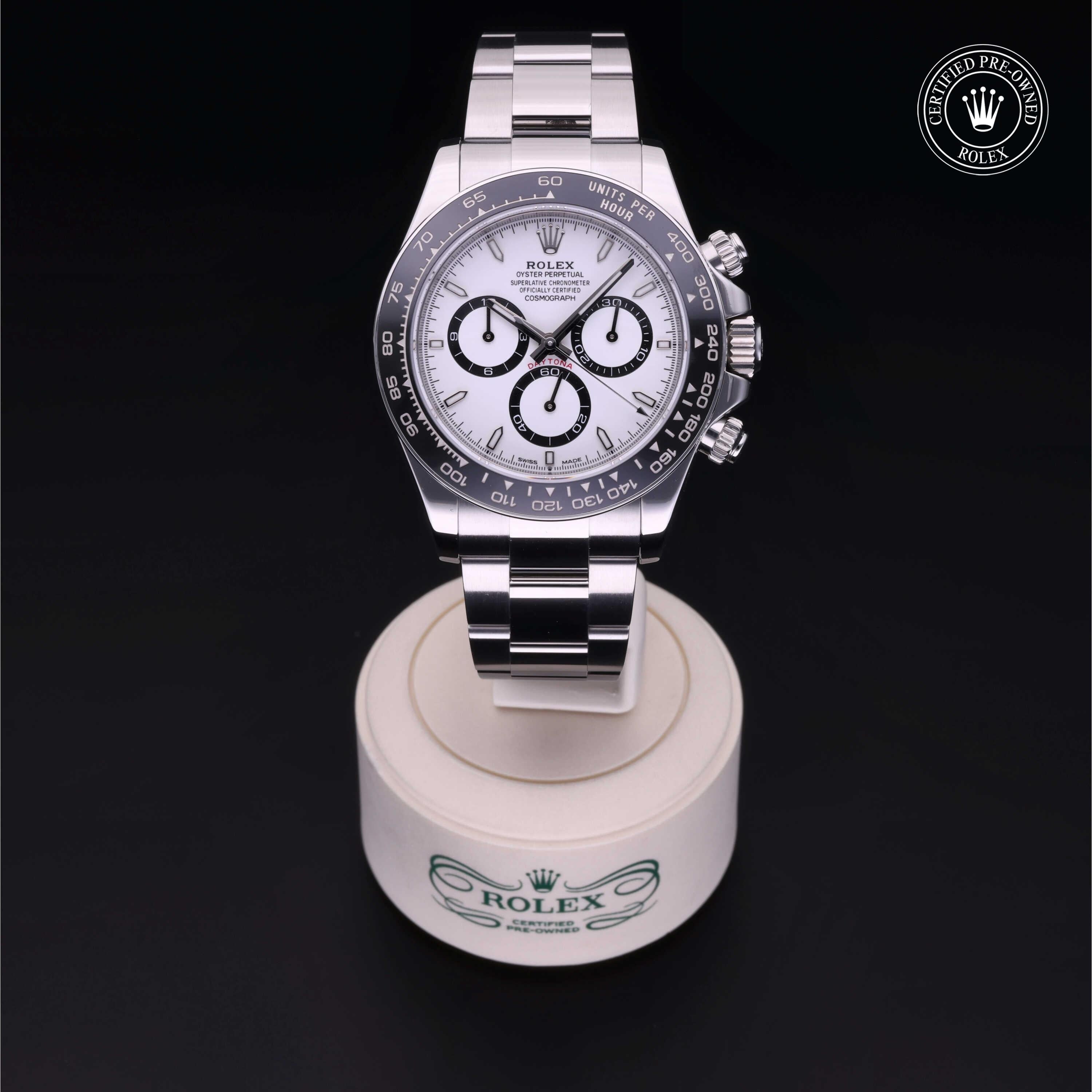 Rolex Certified Pre-owned Daytona M126500LN-0001 front on black background