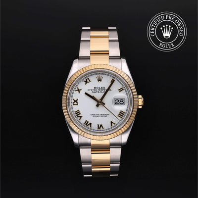 Rolex Certified Pre-owned Datejust M126233-0030 front on black background