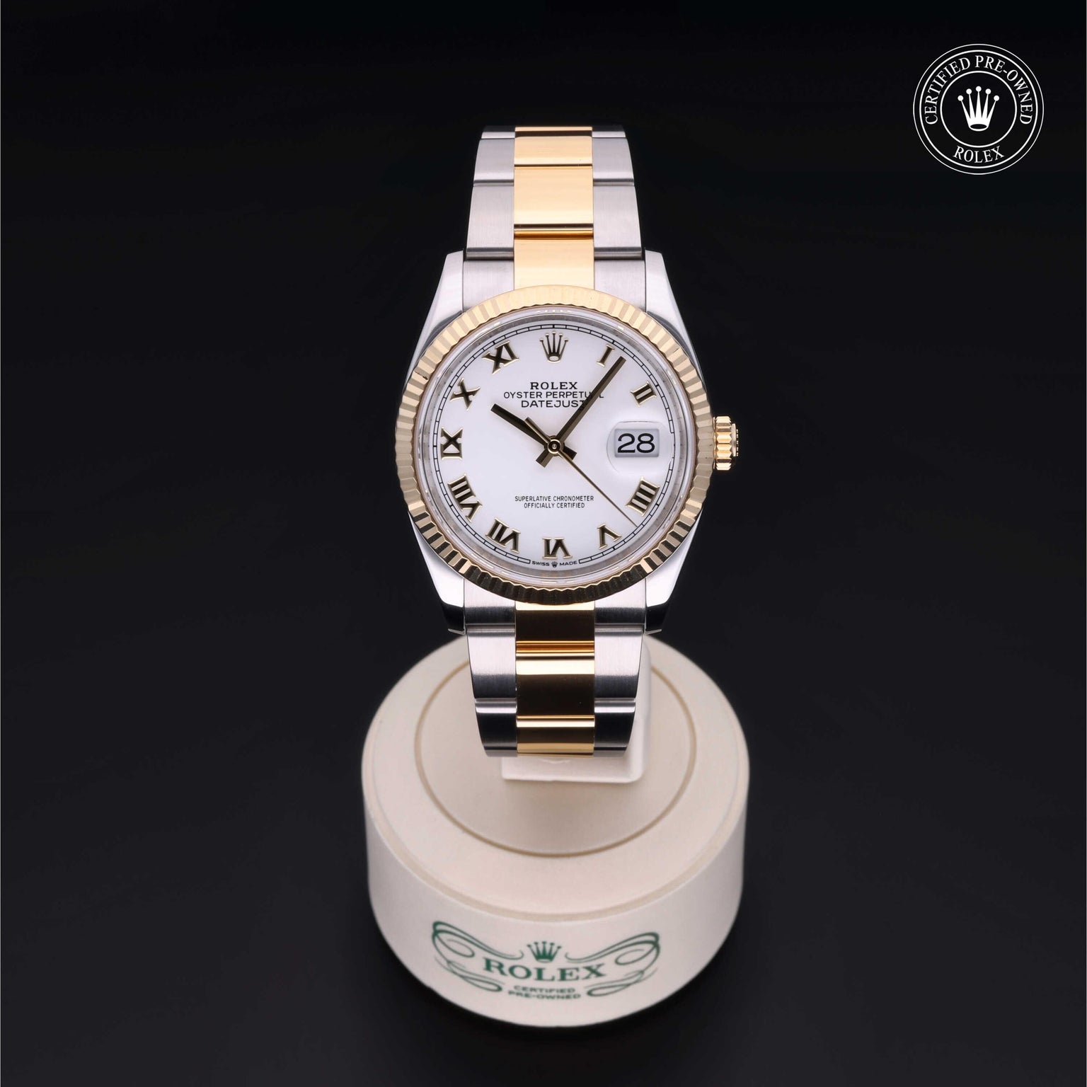 Rolex Certified Pre-owned Datejust M126233-0030 front on black background