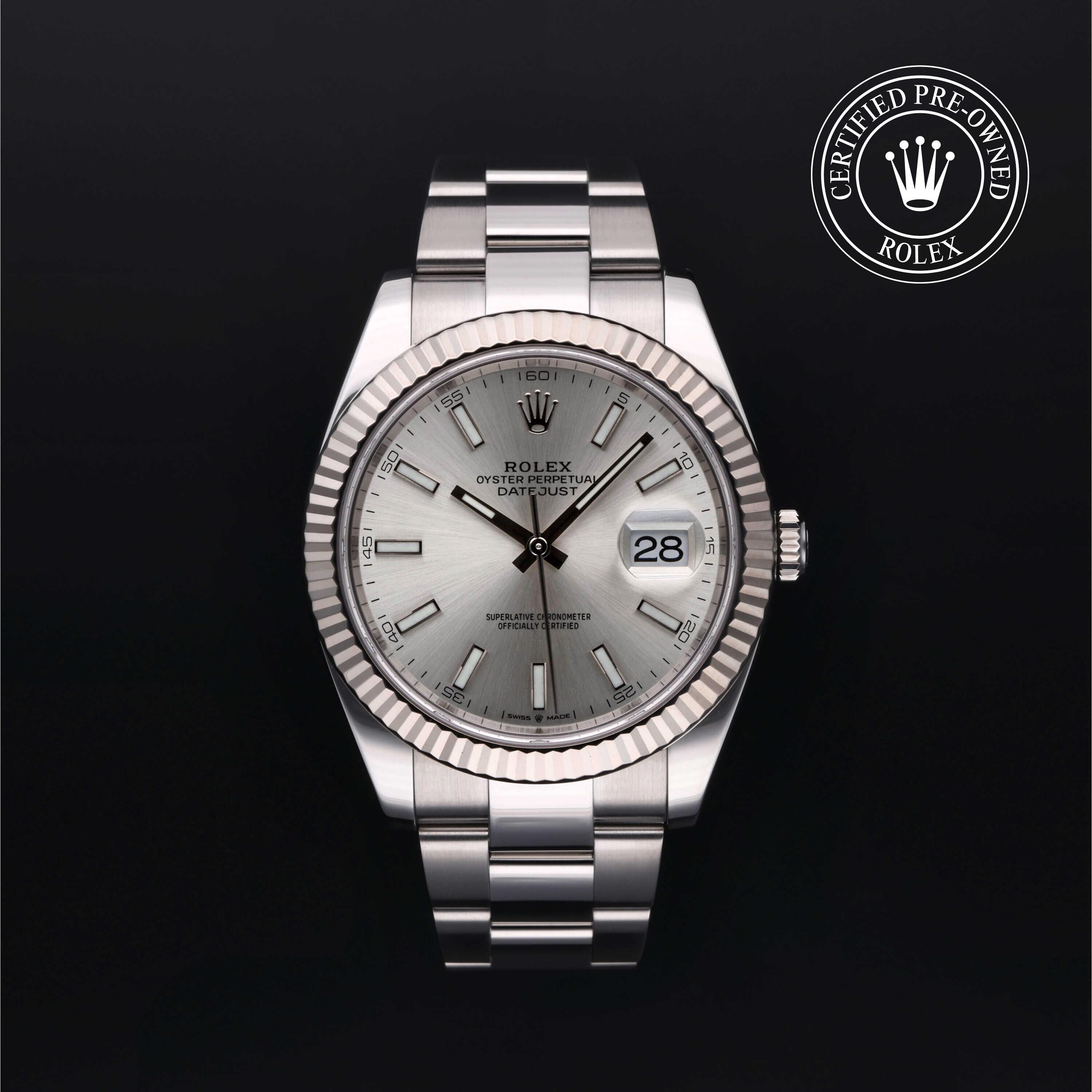 Rolex Certified Pre-owned Datejust M126334-0003 front on black background