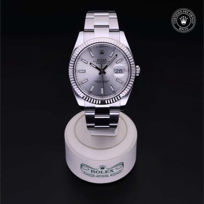 Rolex Certified Pre-owned Datejust M126334-0003 front on black background