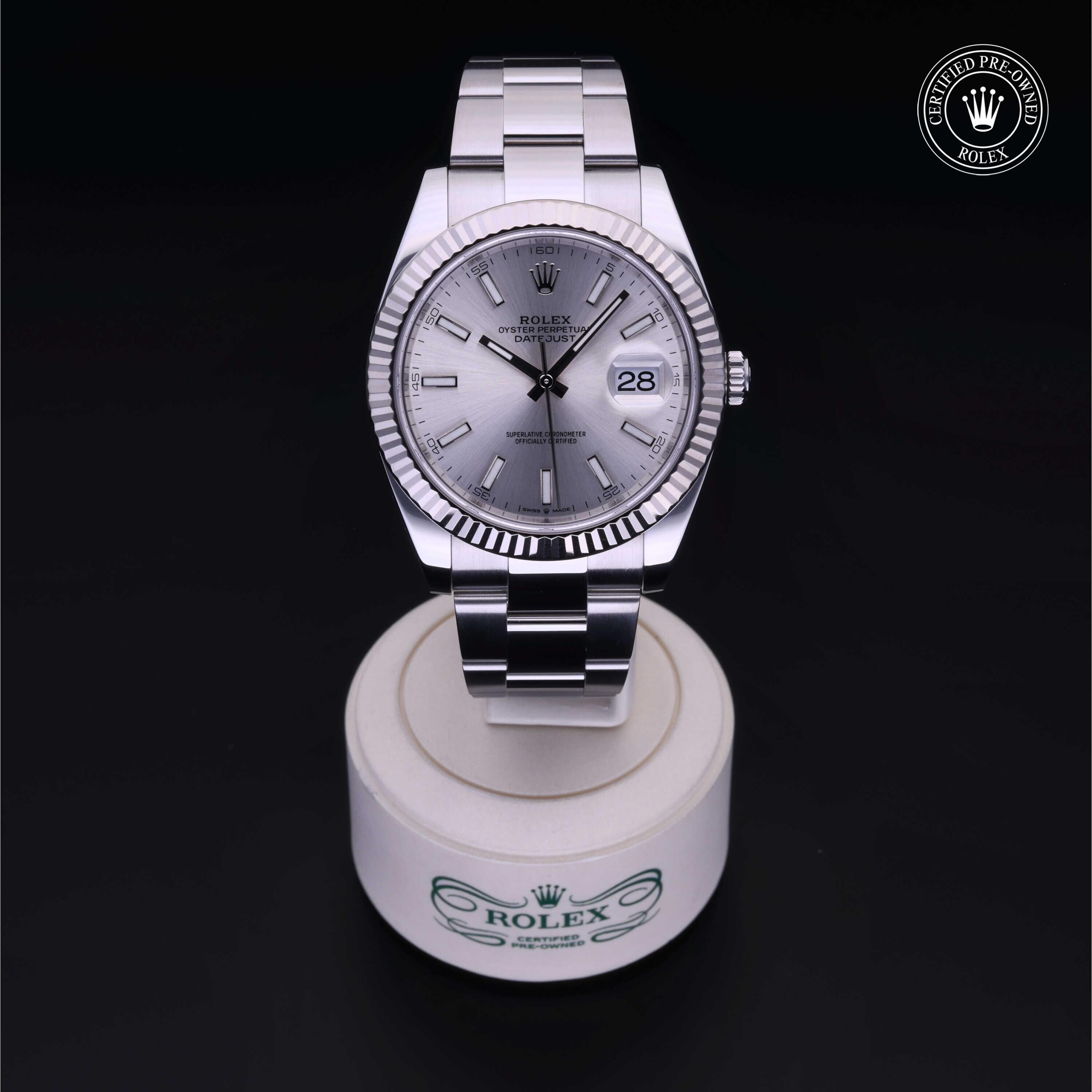 Rolex Certified Pre-owned Datejust M126334-0003 front on black background
