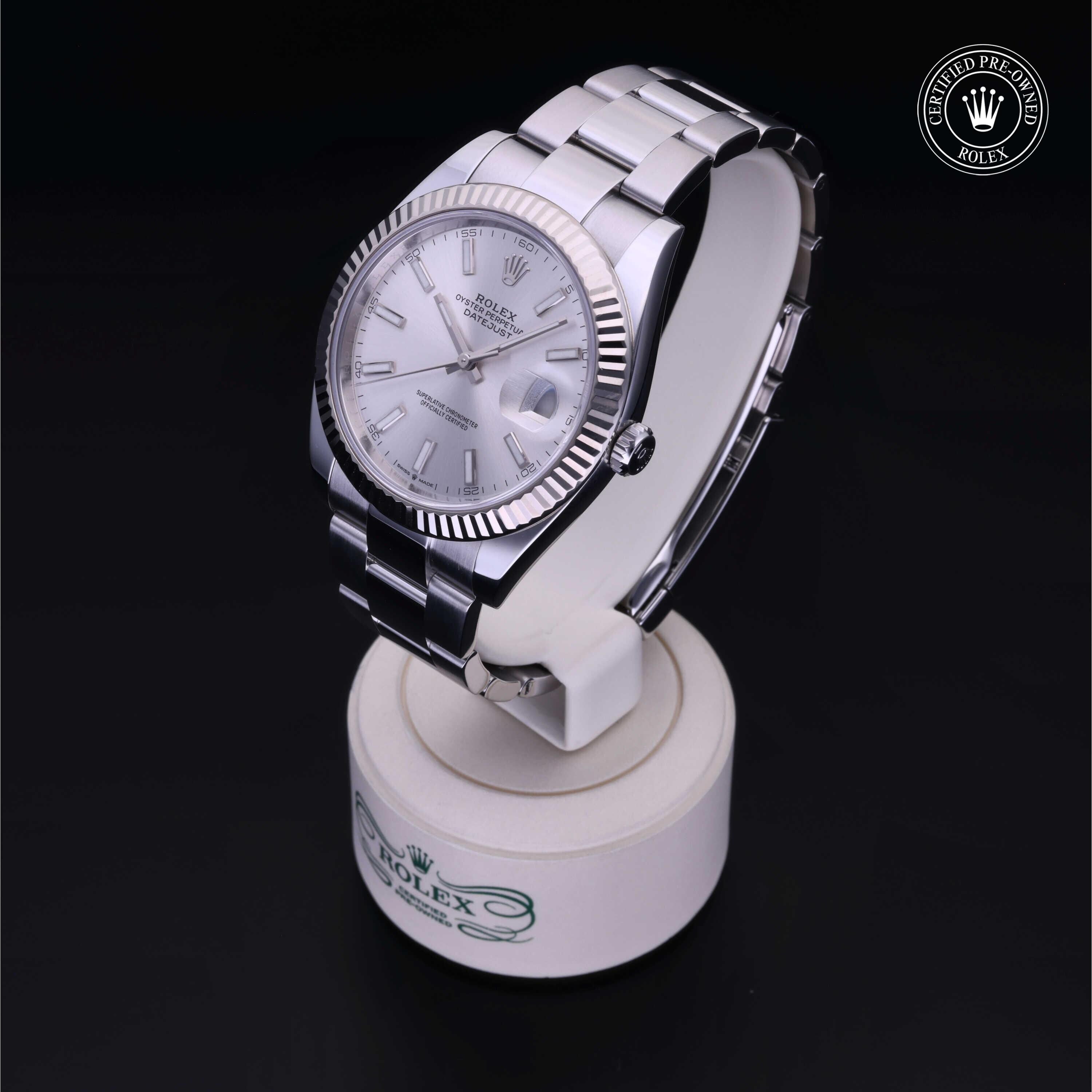 Rolex Certified Pre-owned Datejust M126334-0003 front on black background