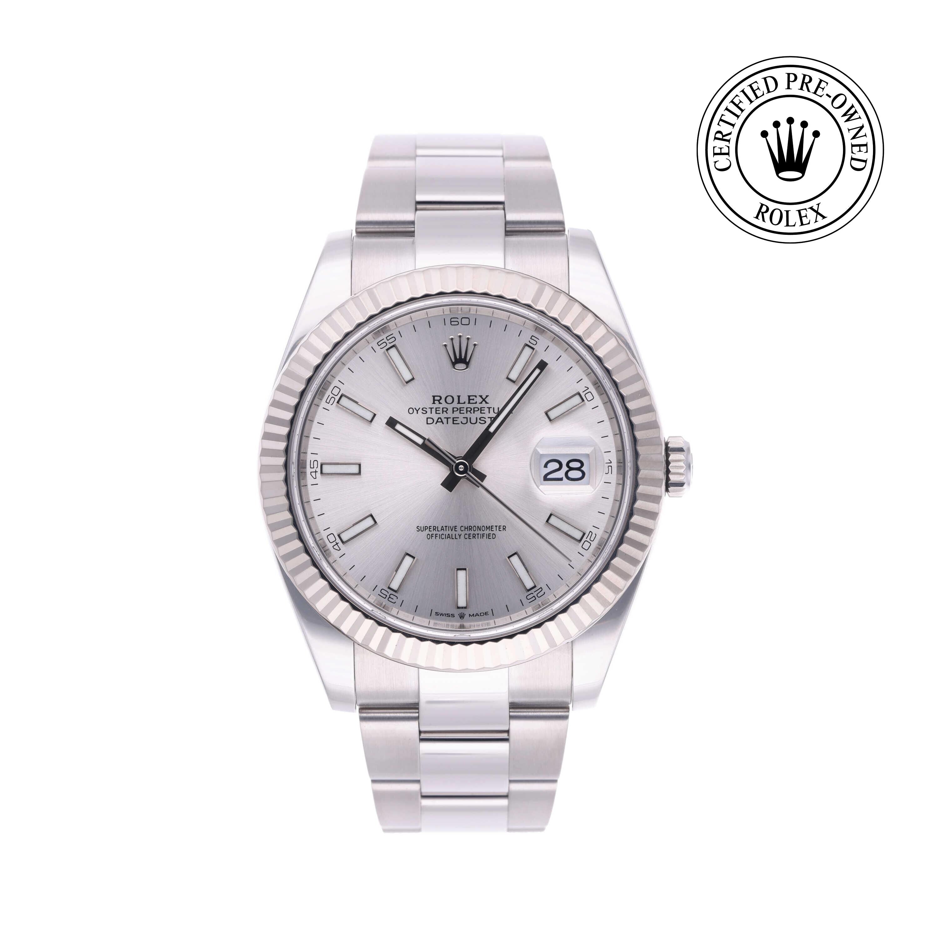Rolex Certified Pre-owned Datejust M126334-0003 front on white background