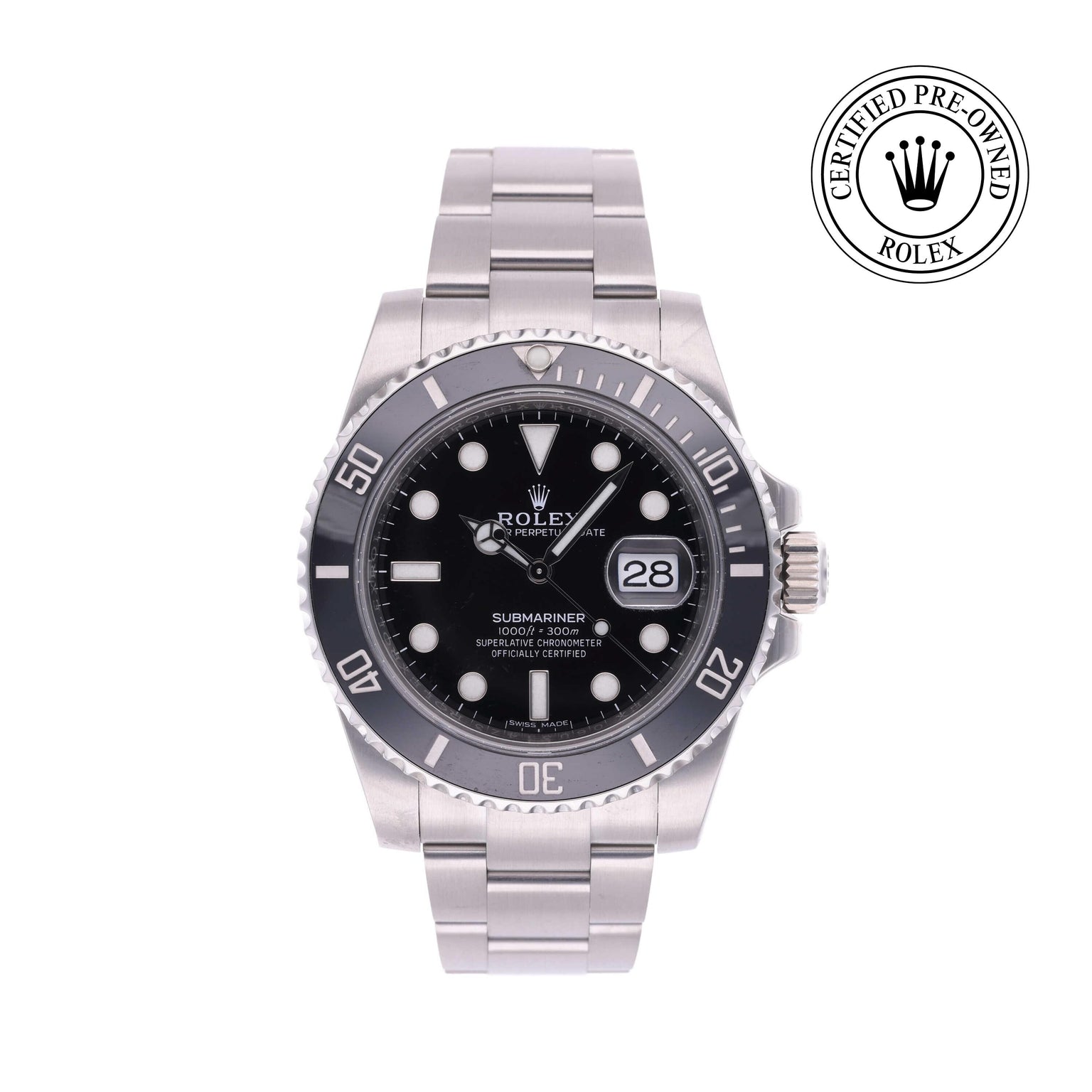 Rolex CPO Submariner M116610LN front on white background