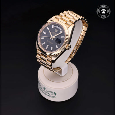 Rolex Certified Pre-owned Day-date M228238-0004 front on black background