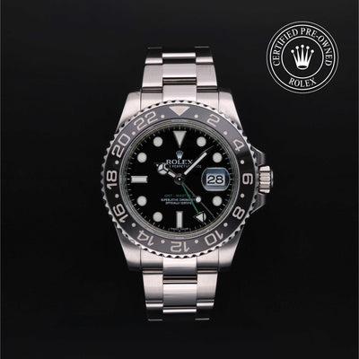 Rolex CPO GMT M116710LN front on white background