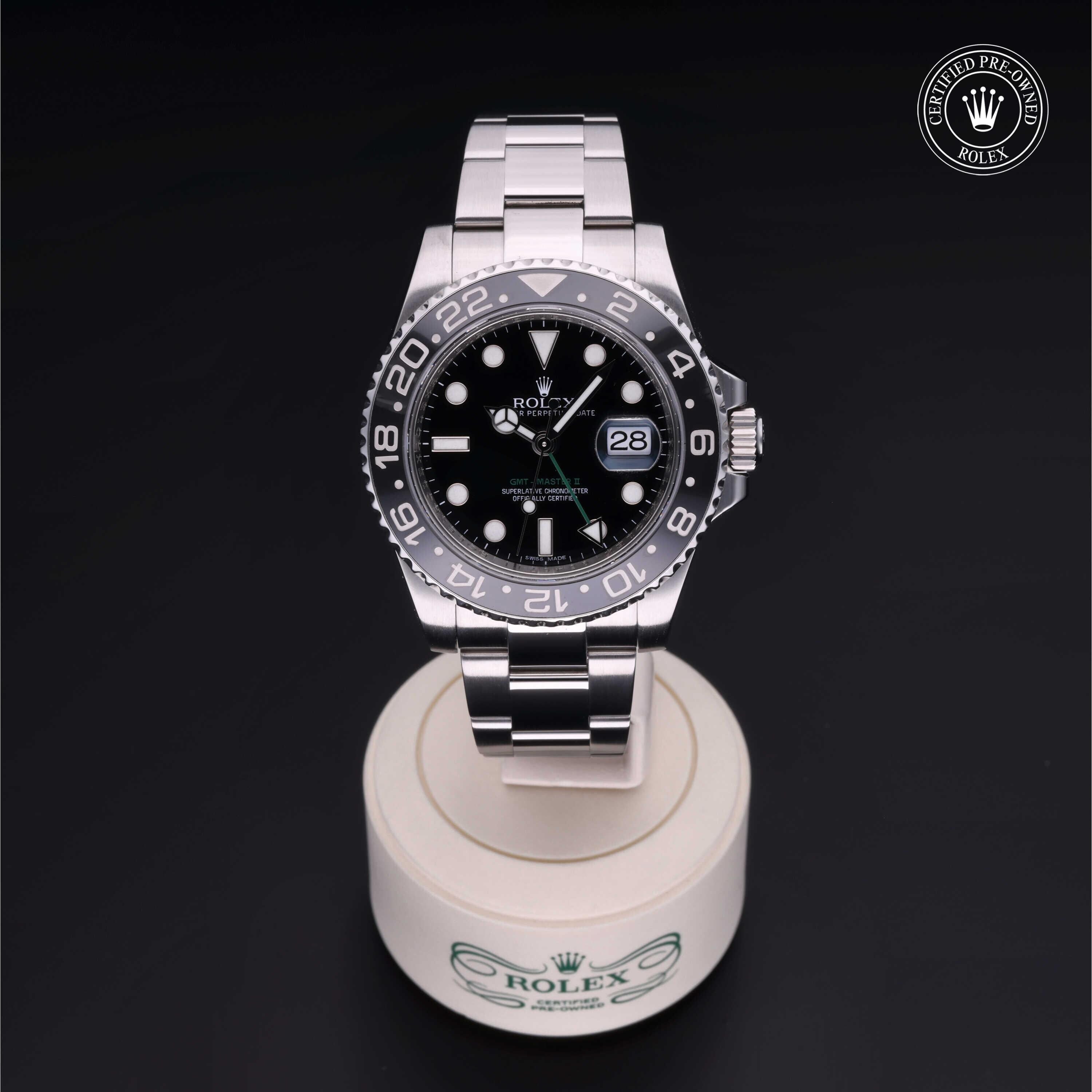 Rolex CPO GMT M116710LN front on white background