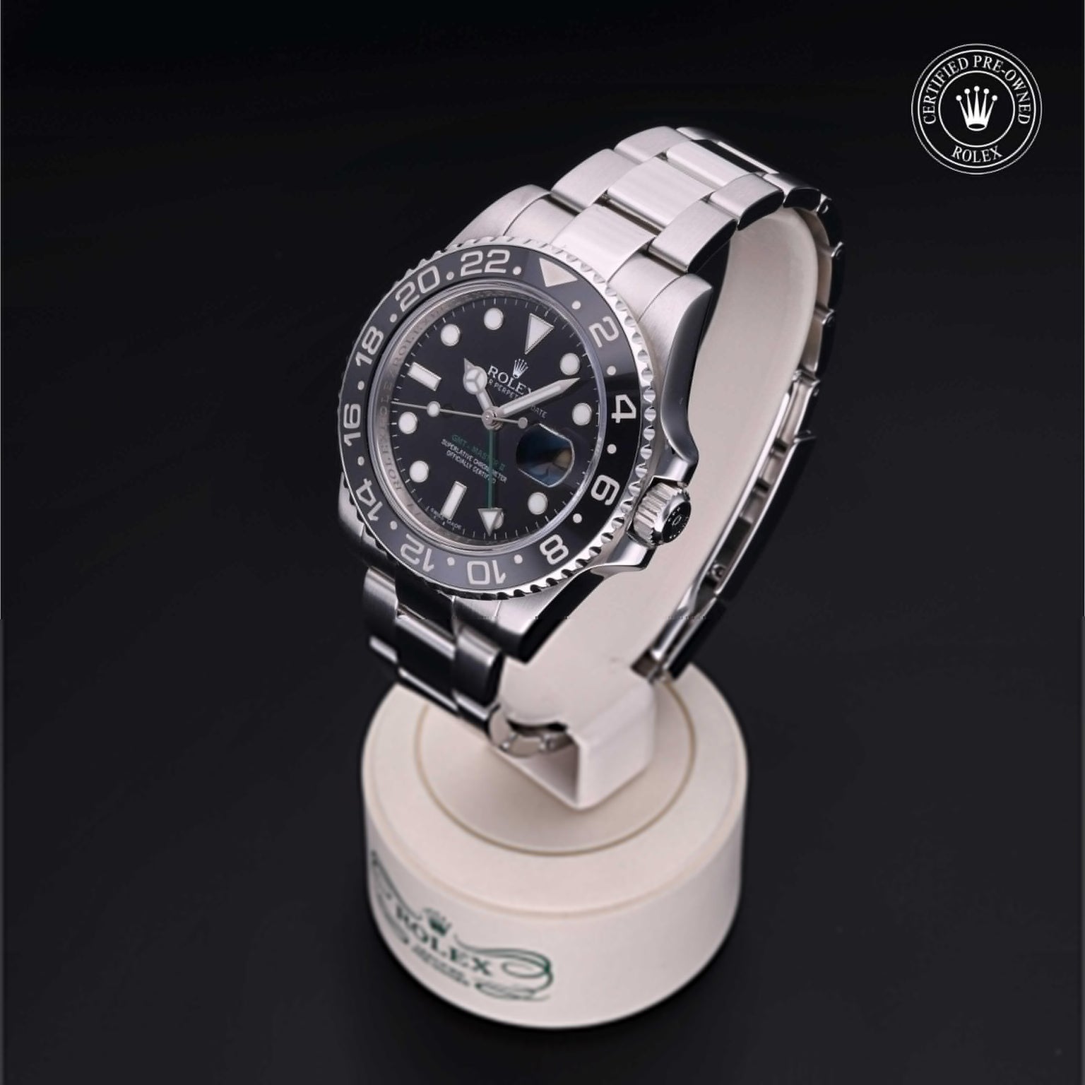 Rolex CPO GMT M116710LN front on white background