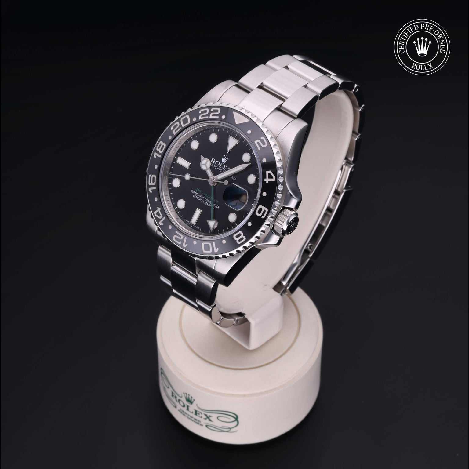 Rolex CPO GMT M116710LN front on white background