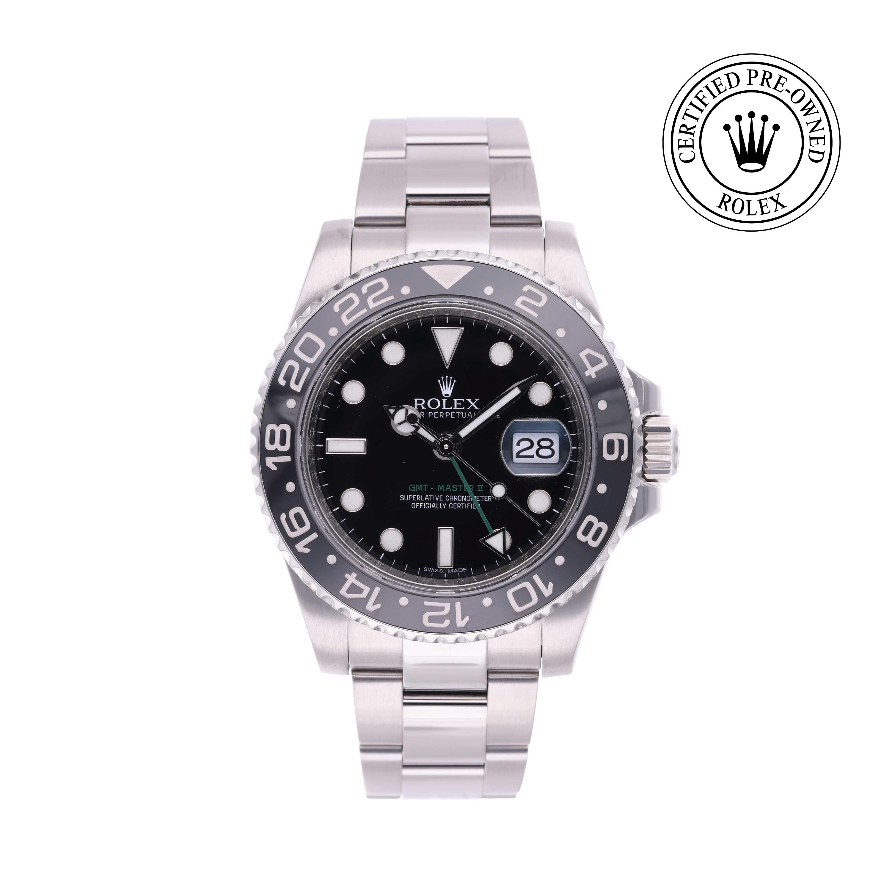 Rolex CPO GMT M116710LN front on white background