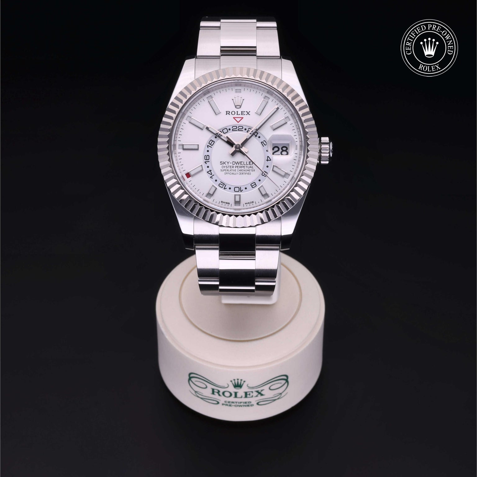 Rolex Certified Pre-owned Sky-Dweller M326934-0001 front on black background