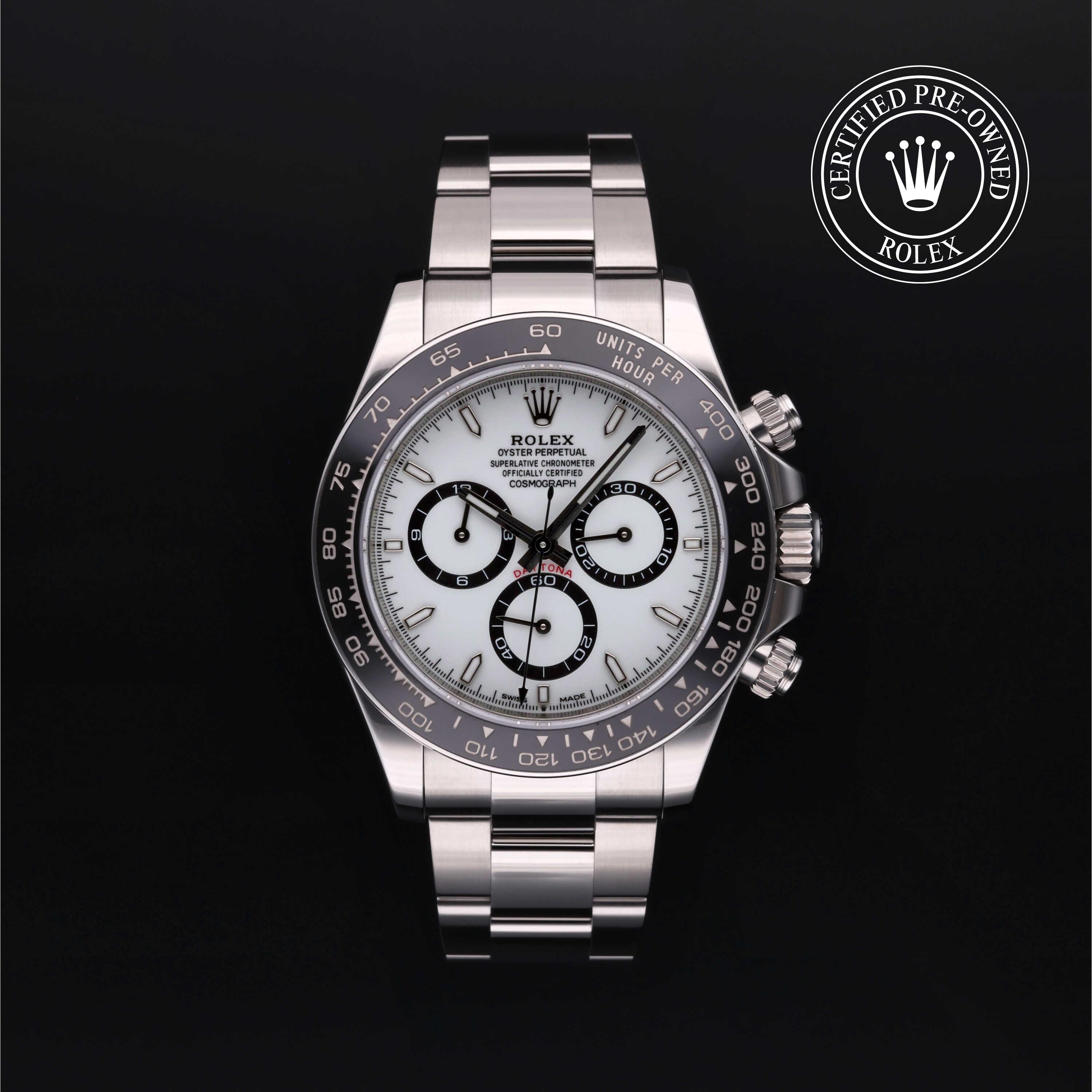 Rolex Certified Pre-owned Daytona M126500LN-0001 front on black background
