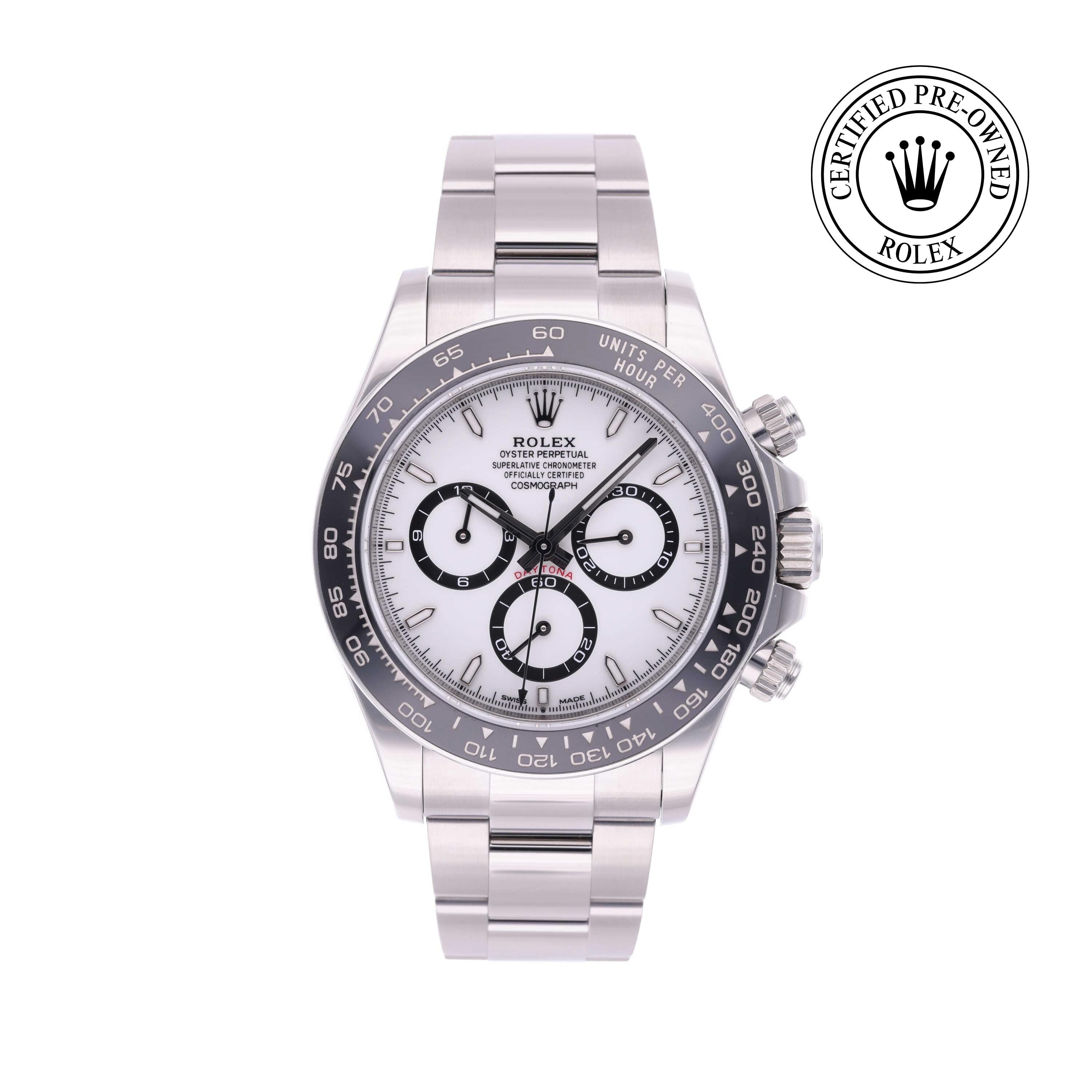 Rolex Certified Pre-owned Daytona M126500LN-0001 front on white background