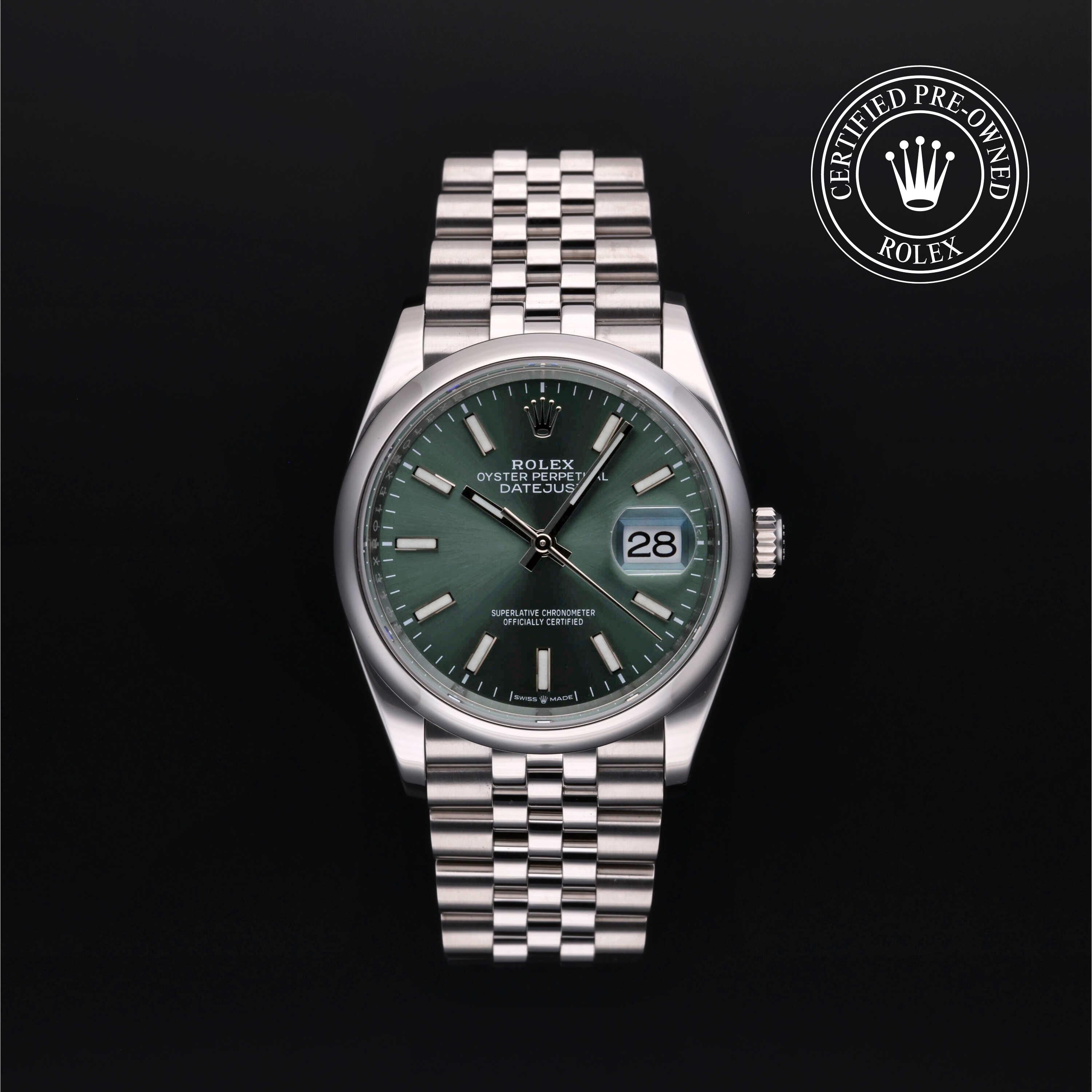 Rolex Certified Pre-owned Datejust M126200-0023 front on black background