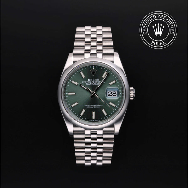 Rolex Certified Pre-owned Datejust M126200-0023 front on black background