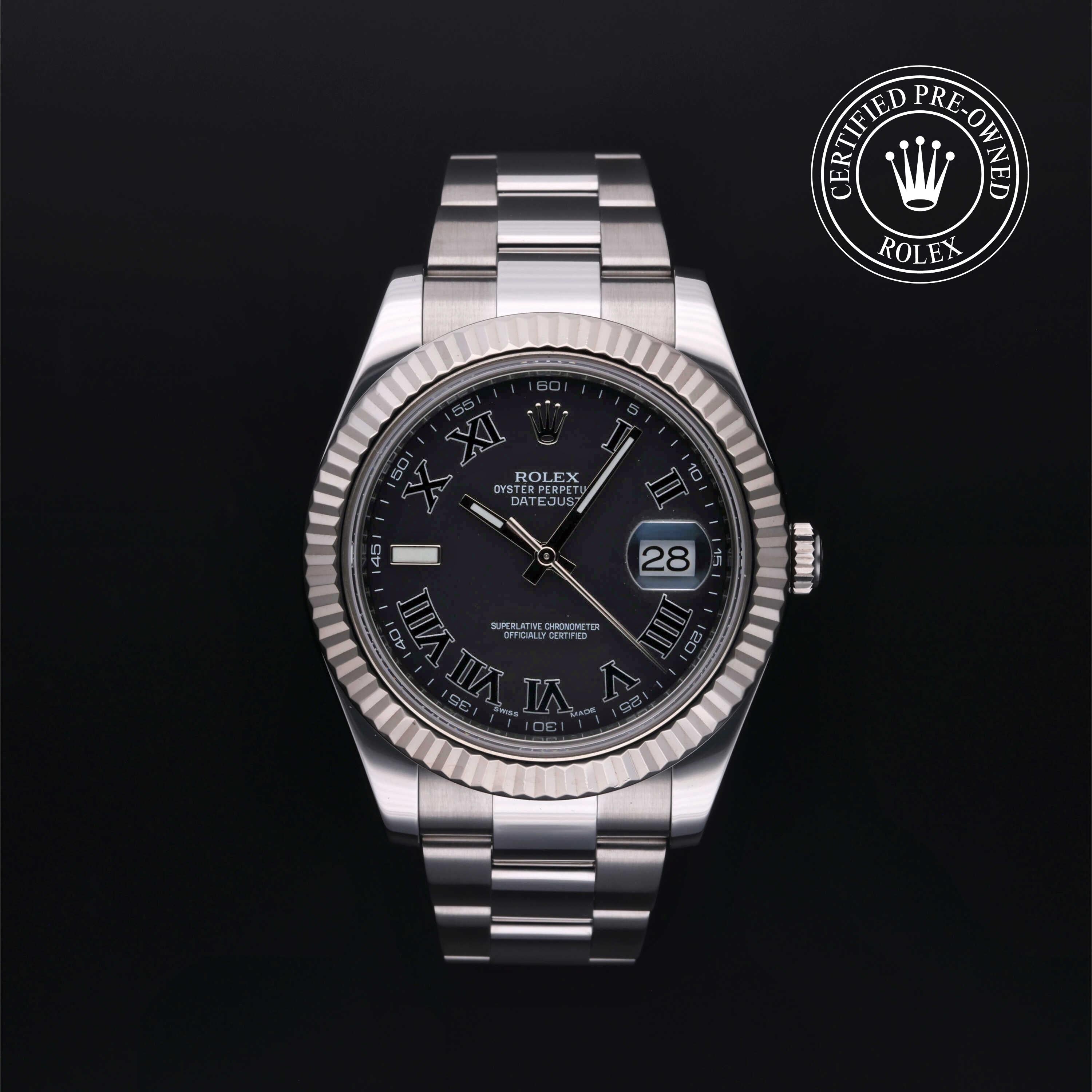 Rolex Certified Pre-owned Datejust M116334-0002 front on black background