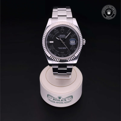 Rolex Certified Pre-owned Datejust M116334-0002 front on black background