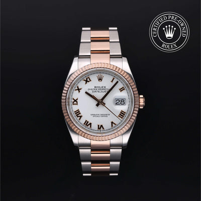 Rolex Certified Pre-owned Datejust M126231-0016 front on black background