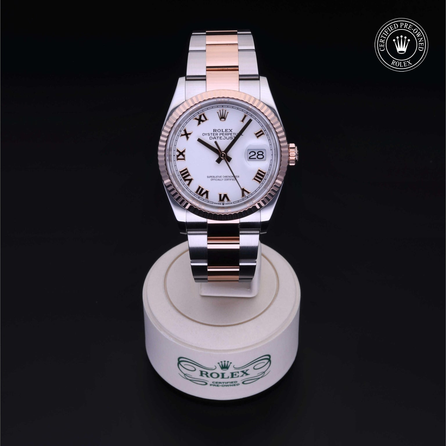 Rolex Certified Pre-owned Datejust M126231-0016 front on black background