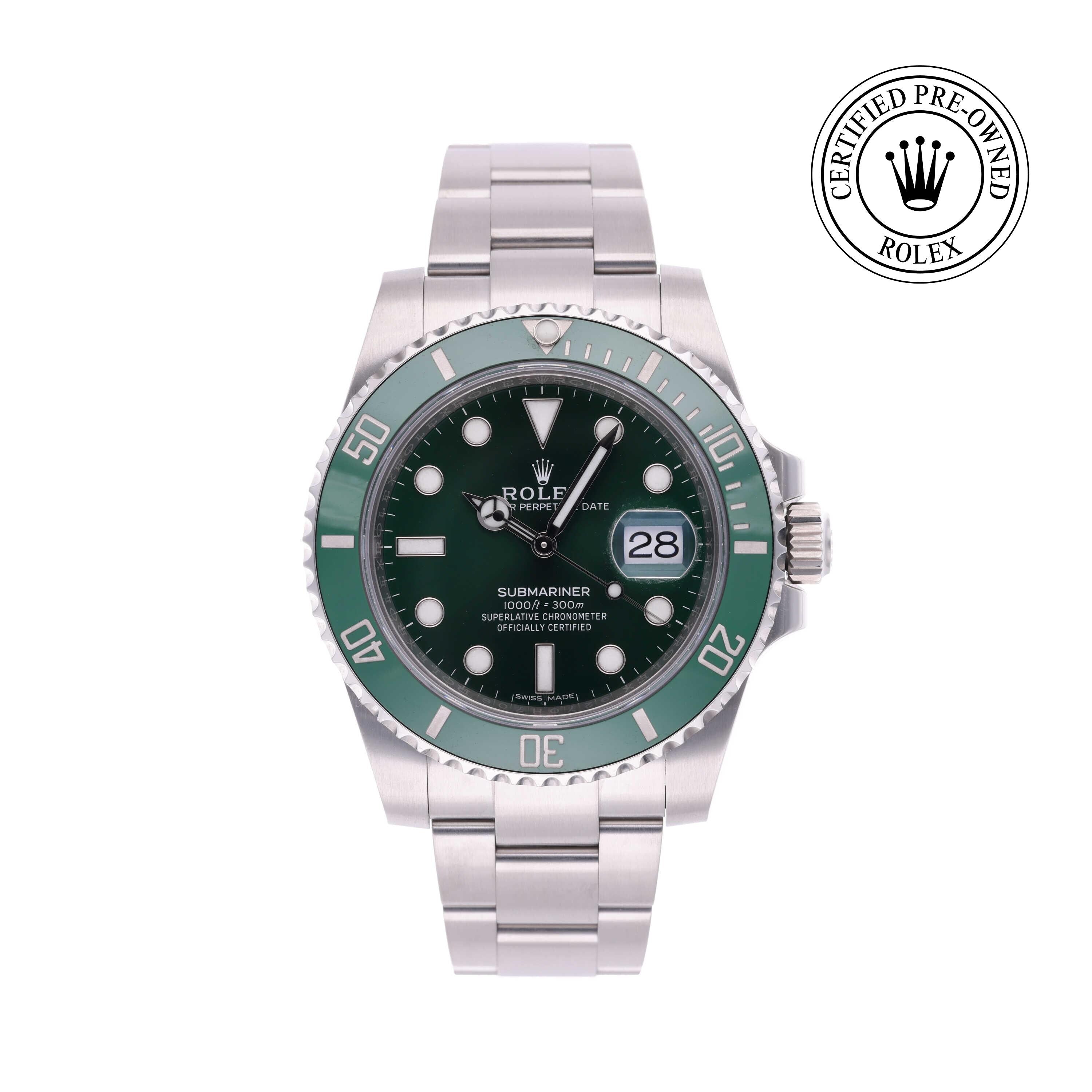 Rolex CPO Submariner M116610LV front on white background