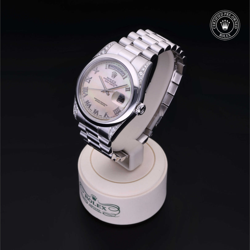 Rolex Certified Pre-owned Day-date M118296-0002 front on black background