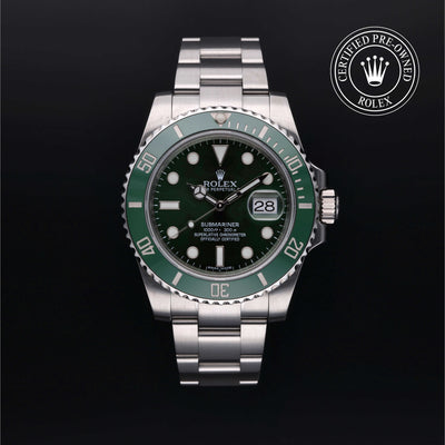 Rolex Certified Pre-owned Submariner M116610LV-0002 front on black background
