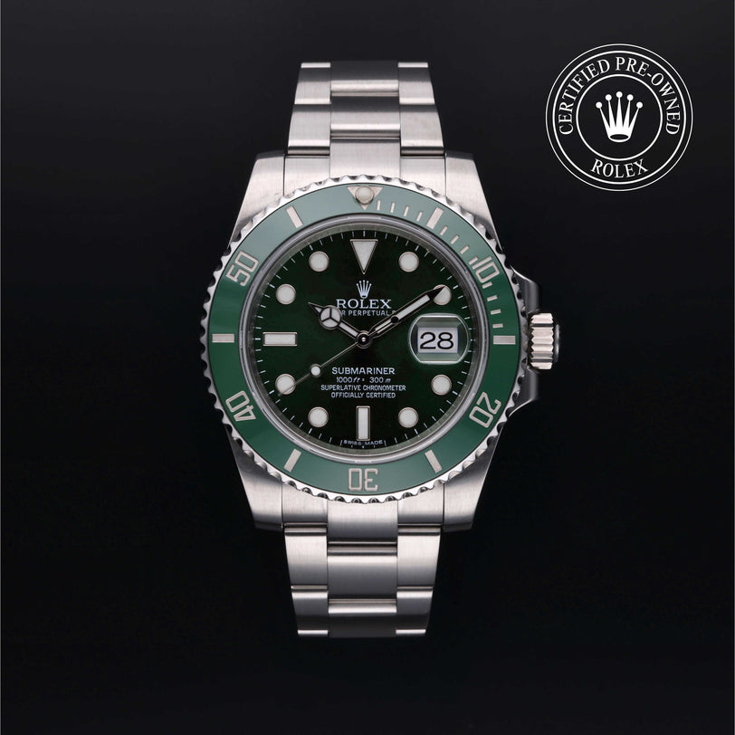 Rolex Certified Pre-owned Submariner M116610LV-0002 front on black background