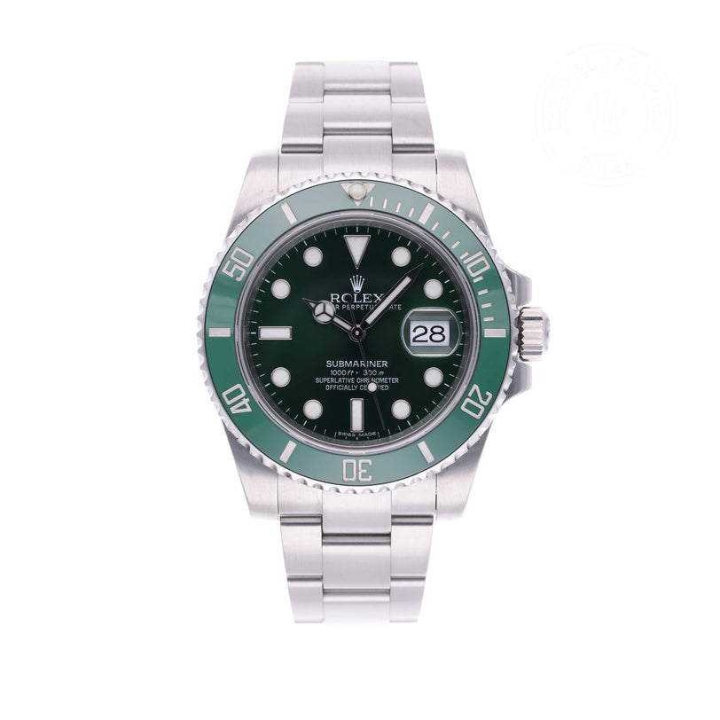 Rolex Certified Pre-owned Submariner M116610LV-0002 front on white background