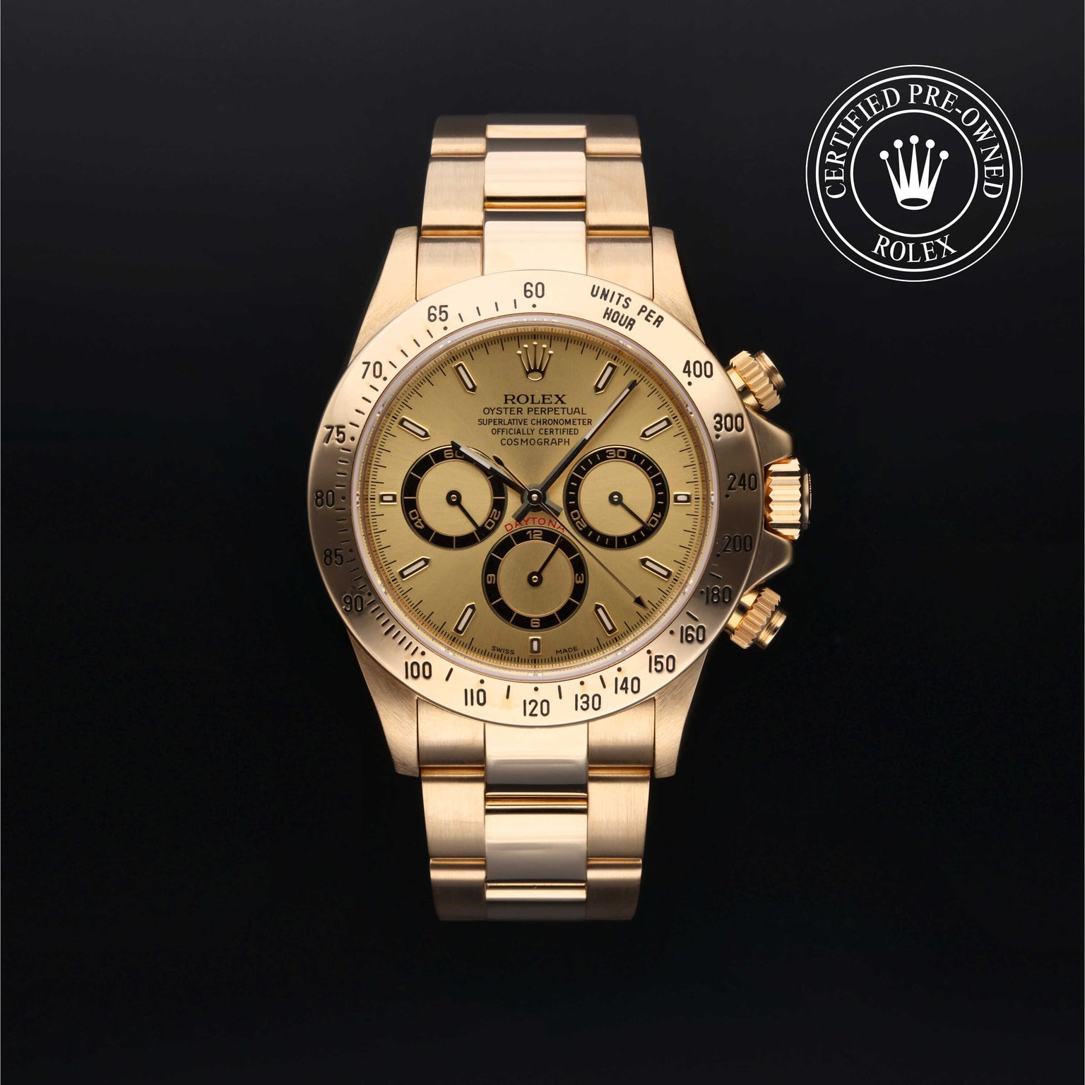 Rolex Certified Pre-owned Cosmograph Daytona M16528-0004 front on black background