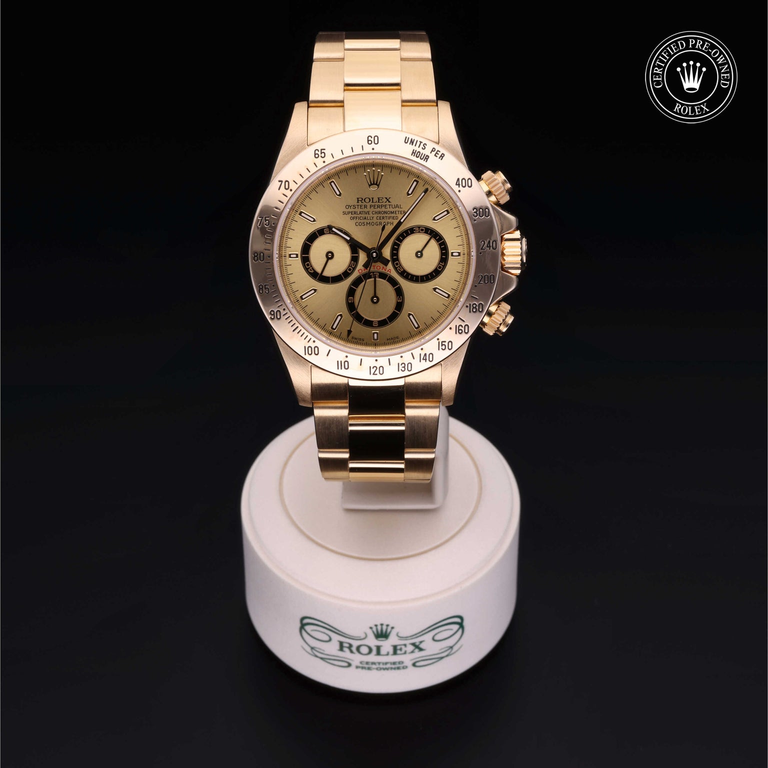 Rolex Certified Pre-owned Cosmograph Daytona M16528-0004 front on black background