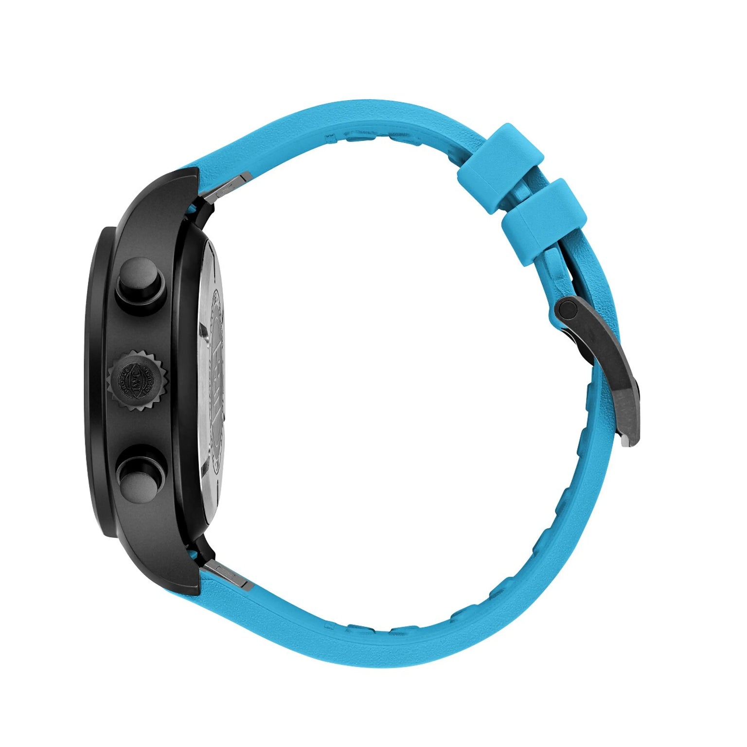 Wristwatch with blue strap on a white background