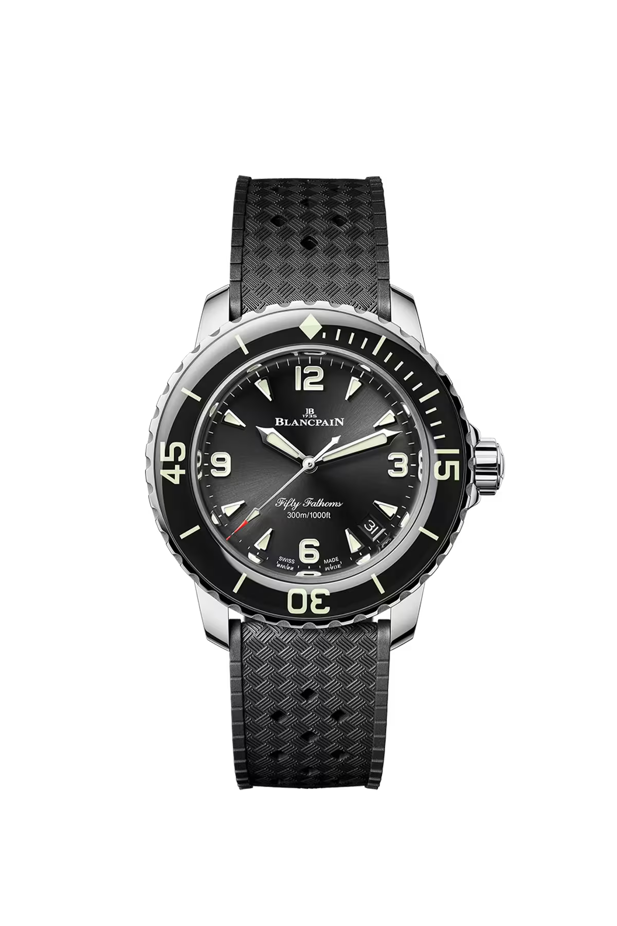 Fifty Fathoms Automatique | 38.2mm, Rubber Strap, Sunburst Black Dial