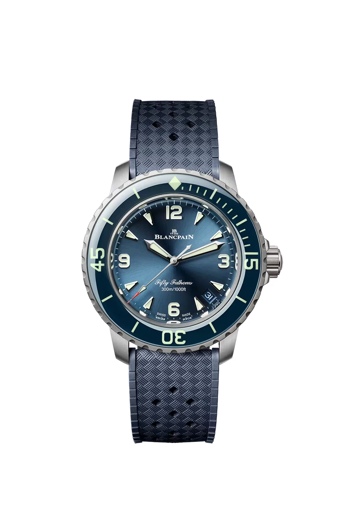 Fifty Fathoms Automatique | 38.3mm, Sunburst Blue Dial, Rubber Strap