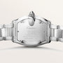 Cartier stainless steel watch back case showing Swiss made automatic movement and water-resistant 100m specifications.