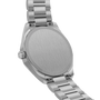 Silver watch with a detailed back view on a white background