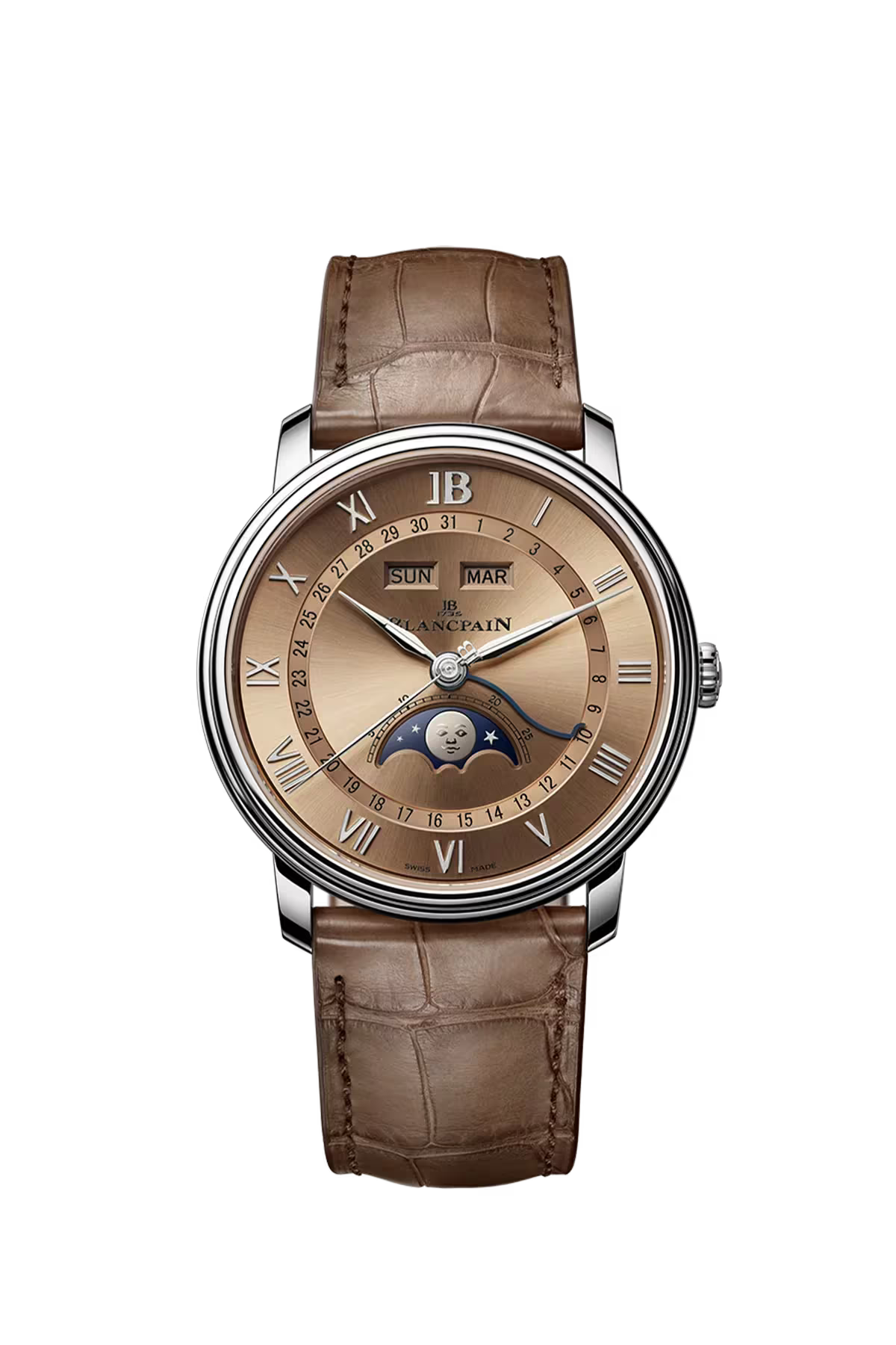 Villeret Quantième Complet | 40mm, Brown Gold Dial, Alligator Leather Strap