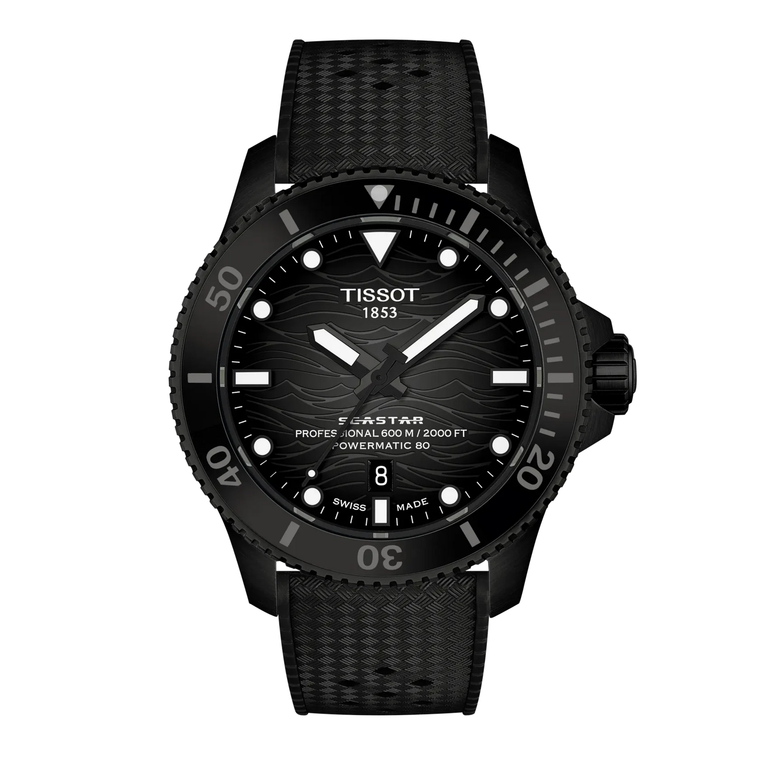 SeaStar 2000 | 44mm, Stainless Steel and Black PVD, Rubber Strap, Black Dial
