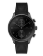 Black IWC watch with detailed face on a white background