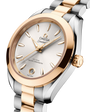 OMEGA Seamaster Aqua Terra 150M 30mm, Moonshine™ gold on steel, Moonshine™ gold Bezel, Silver Dial Watch with a Moonshine™ gold on steel integrated two-tone bracelet.