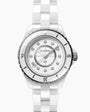Silver watch with a white face on a white background