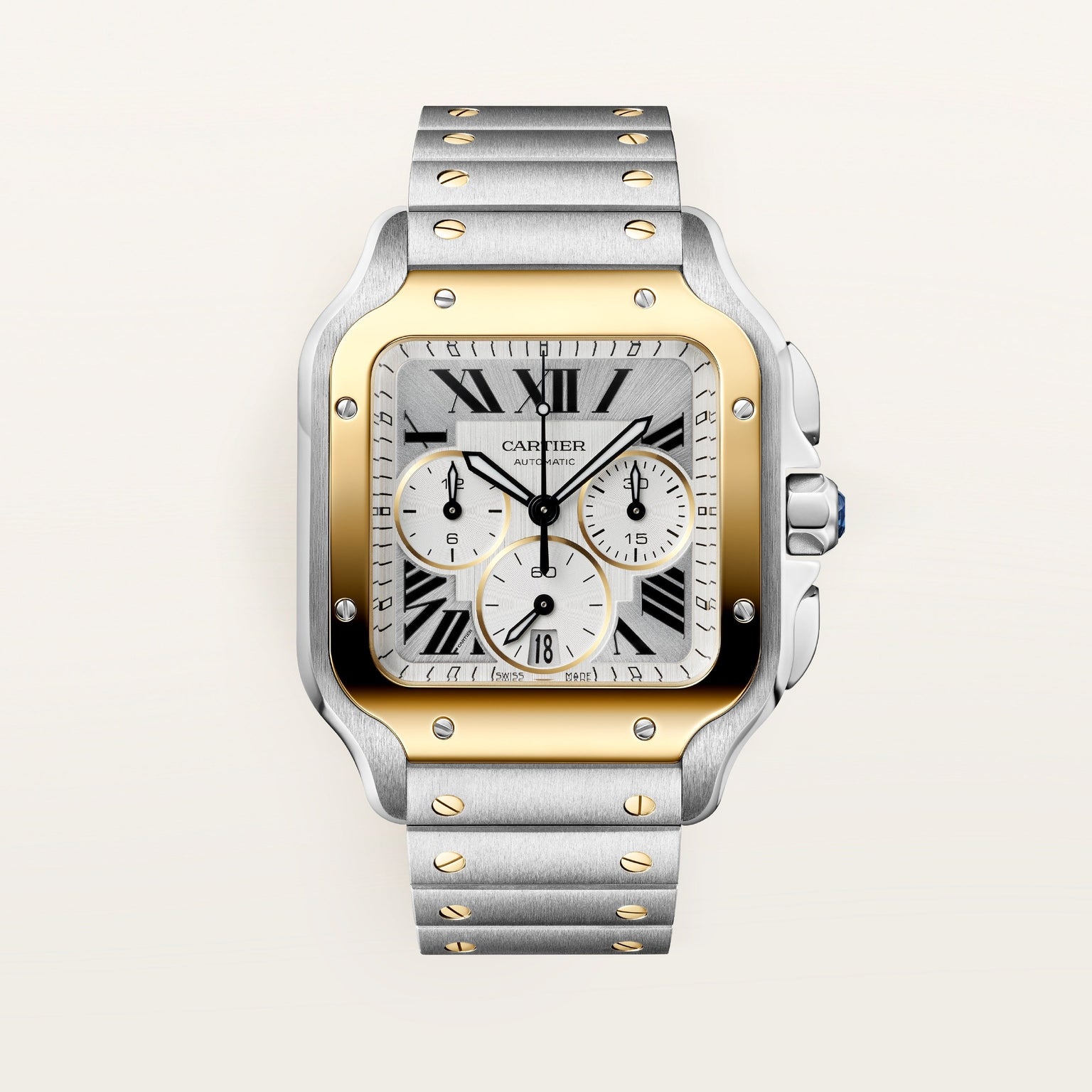 Cartier Santos de Cartier Large Model W2SA0035 front on white background