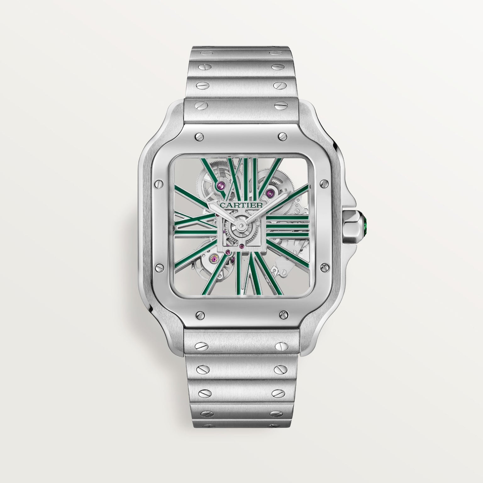 Cartier Santos de Cartier Skeleton Large Model WHSA0028 front on white background