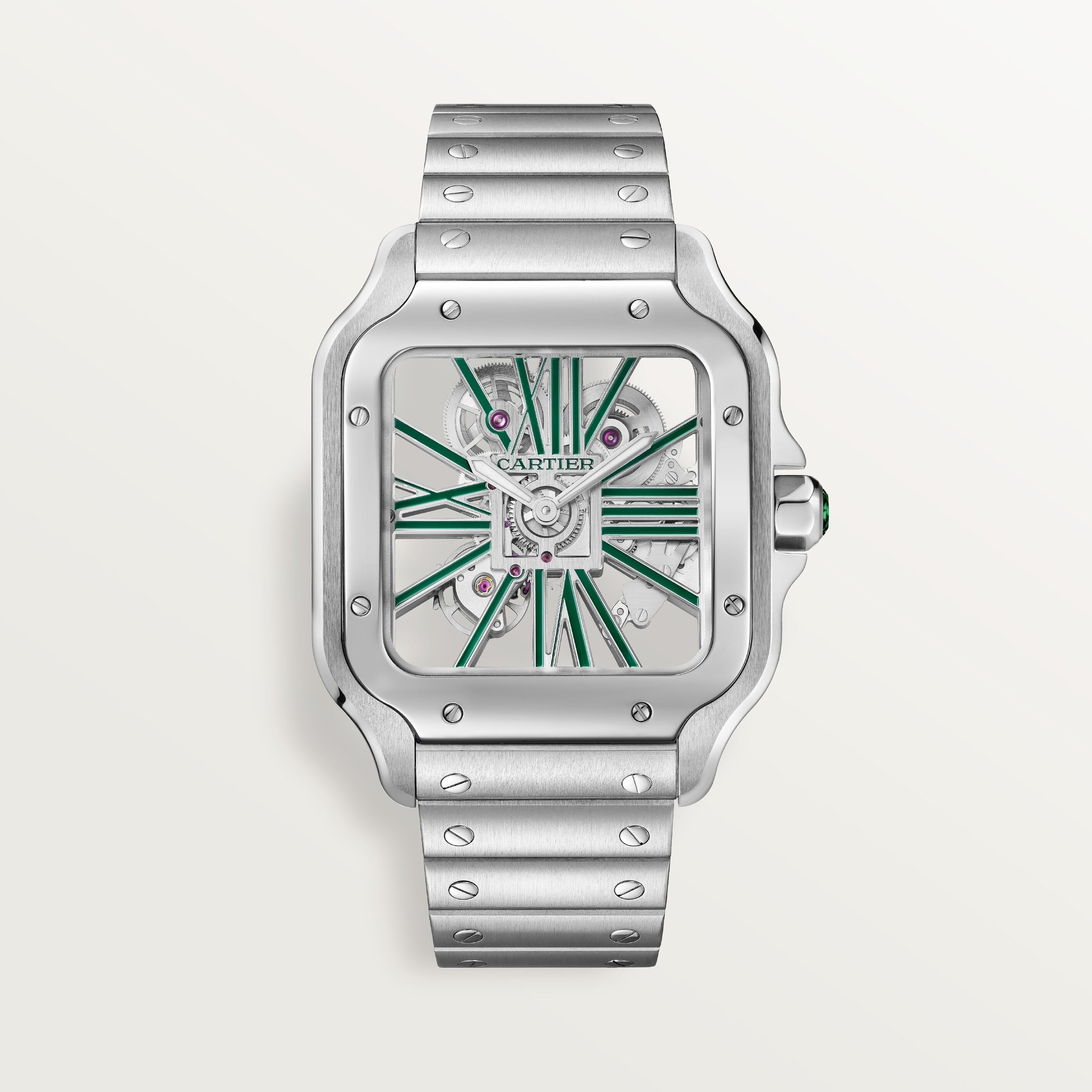 Cartier Santos de Cartier Skeleton Large Model WHSA0028 front on white background